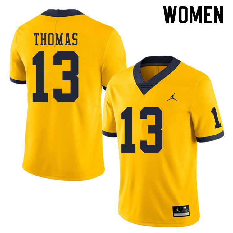 Women #13 Charles Thomas Michigan Wolverines College Football Jerseys Sale-Yellow